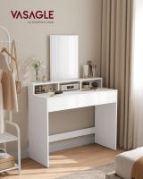 Tocador con Espejo Grande, tocador, 2 cajones, 3 Compartimentos Abiertos, tocador, Moderno, Blanco - details 9