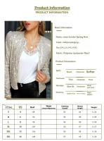 Chaqueta de Lentejuelas Versátil de Moda Manga Larga, Cuello Abierto, Brillo - details 0