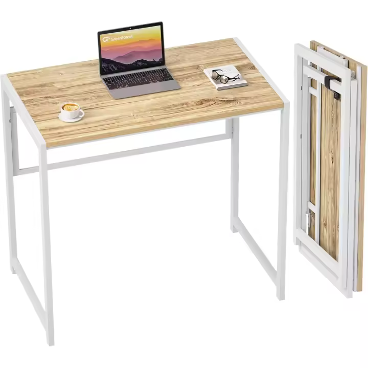 Escritorio Plegable sin Montaje, 80 cm Escritorio de Pequeño Espacio, Ahorrar Espacio Escritorio de Computadora Doméstico, Dorado - 1