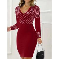Vestido ajustado con cuello en V, moda de fiesta de noche con diamantes de imitación - details 3