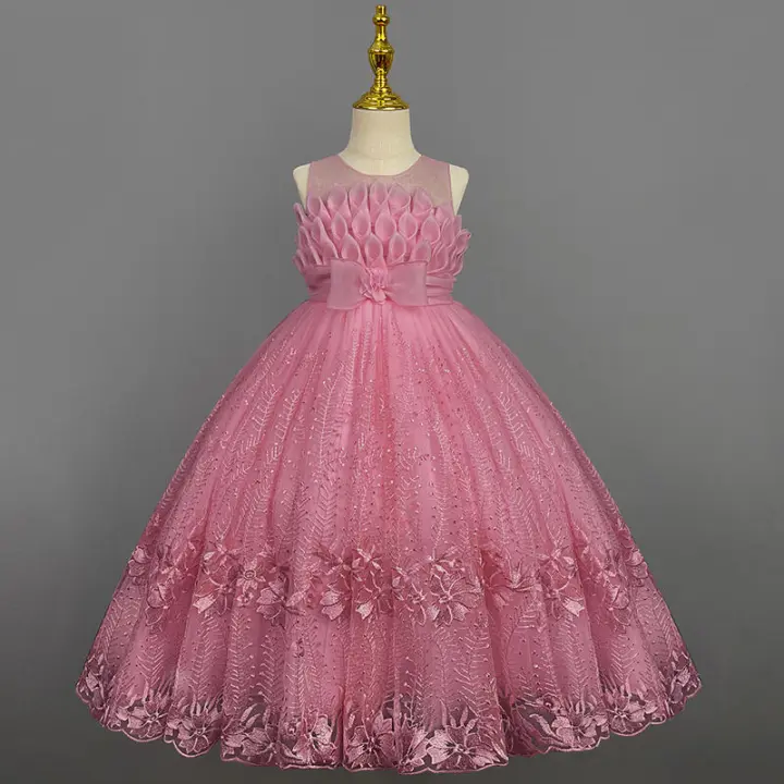 Vestido de Princesa Formal para Niña, con Flores, Largo y Abullonado, para Presentadora, Espectáculo de Piano, Ropa Infantil - 1
