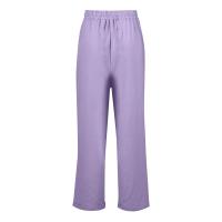 Pantalones holgados de nueve puntos de pierna ancha de algodón y lino de Color sólido con cintura elástica de verano para mujer - details 11