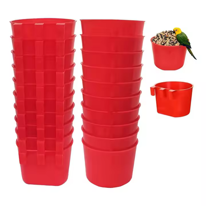 Comederos para 20 piezas de pollos y conejos para jaula, taza alimentadora de agua para pollos colgante, comederos de plástico para pájaros, cuenco para semillas, comedero para pollos - 1
