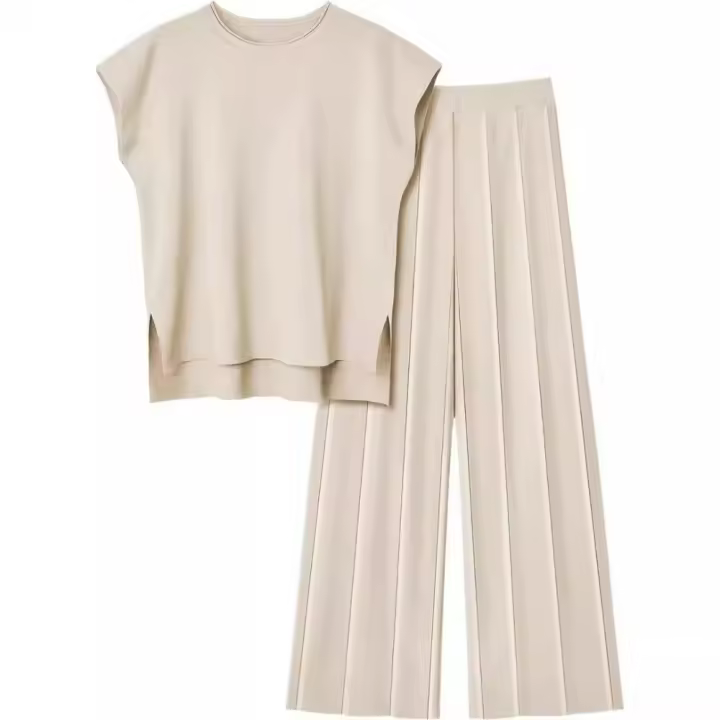 Conjunto informal de punto para mujer 2025: suéter de punto sin mangas + conjunto de dos piezas con pantalones de pierna ancha - 1