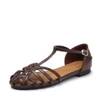 Sandalia-Sandalias de punta plana con huecos tejidos para mujer, ropa de verano para exteriores, transpirable, hebilla de una sola pieza, vacaciones a la moda, 2025 - details 4