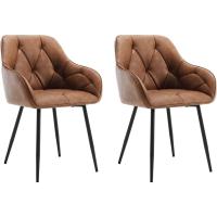 Sillas de Comedor Vintage de Cuero Diseño con Resalto y Apoyabrazos Metálicas para Dormitorio y Oficina Marrón - details 0