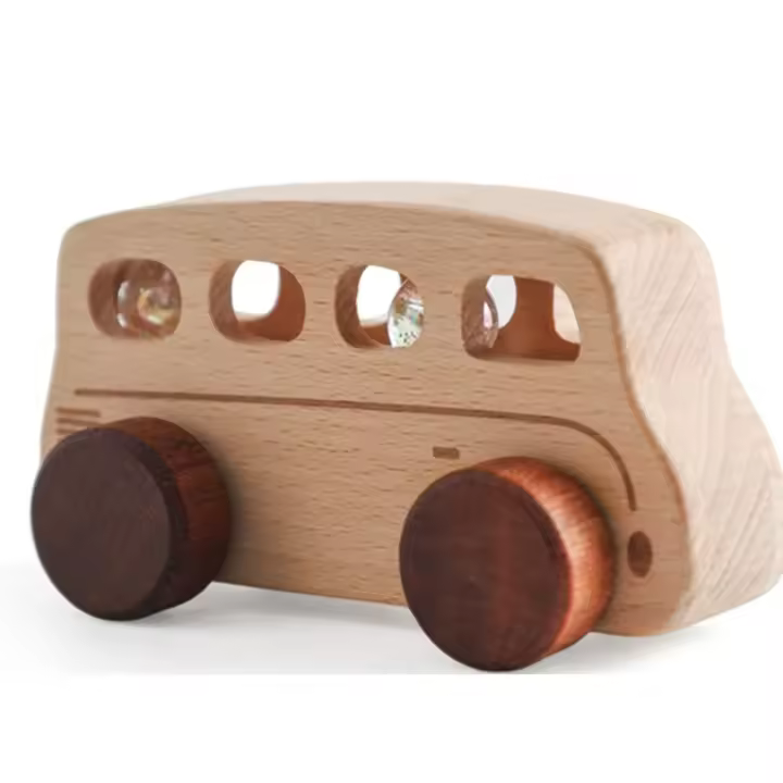 Juguetes Montessori de madera para bebé, carritos hechos a mano sin Bpa, coche de dibujos animados, autobús, decoración de - 1