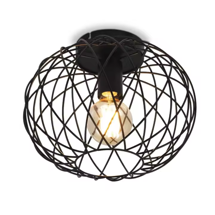 CBJKTX Plafón E27 Redondo Negro 30CM Máx. Lámpara de pasillo de metal vintage retro de 40 W Pantalla industrial para sala de estar de pasillo - 1