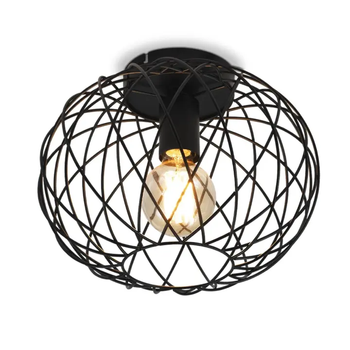 CBJKTX Plafón E27 Redondo Negro 30CM Máx. Lámpara de pasillo de metal vintage retro de 40 W Pantalla industrial para sala de estar de pasillo - 1