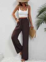 Pantalones de pierna recta con cintura elástica y bolsillo liso para mujer, pantalones casuales de pierna ancha de cintura alta para uso diario, pantalones de mujer para todas las estaciones, pantalones holgados - details 0