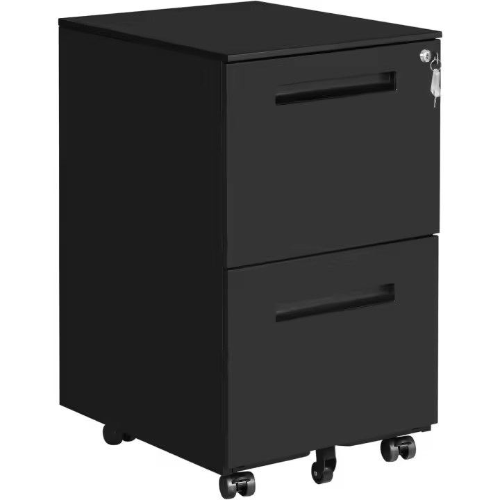 Gabinete de Archivos Móvil con 2 Cajones Cierre, Para Documentos de Oficina, Carpetas Suspendidas, Montado, 39 x 50 x 69,5 cm Negro Mate OFC52BK - 1