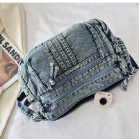 Bolso bandolera de mezclilla retro para mujer, bolso de lona vintage con cremallera de alta capacidad, ropa casual - details 3