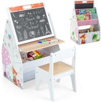 Juego de mesa para niños con silla, juego de mesa 3 en 1 con pizarra para pintar y espacio de almacenamiento, juego de escritorio infantil de madera (blanco) - details 0
