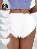 5 bragas de encaje para mujer - Ropa interior elegante, transpirable y suave sin costuras, color liso con detalle de volantes, corte medio, tejido de poliamida de punto - details 5