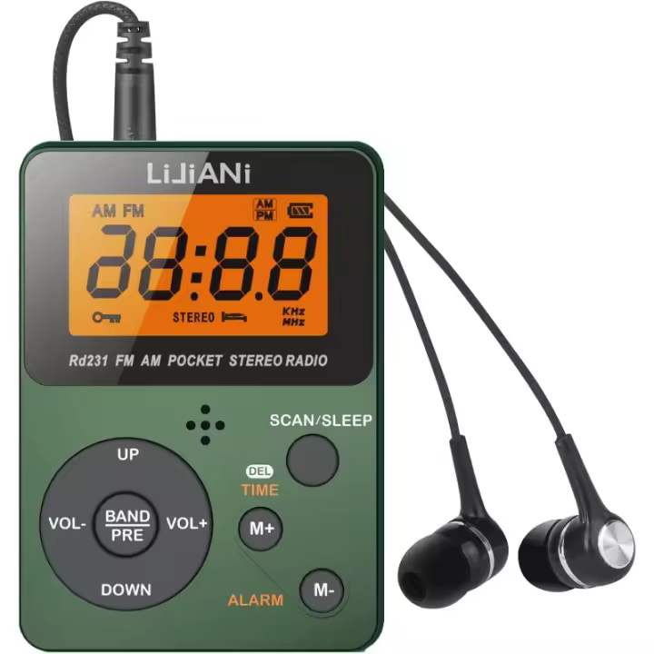 Radio FM, mini receptor de radio portátil de bolsillo con auriculares, batería recargable para caminar, trotar, gimnasio, campin - 1