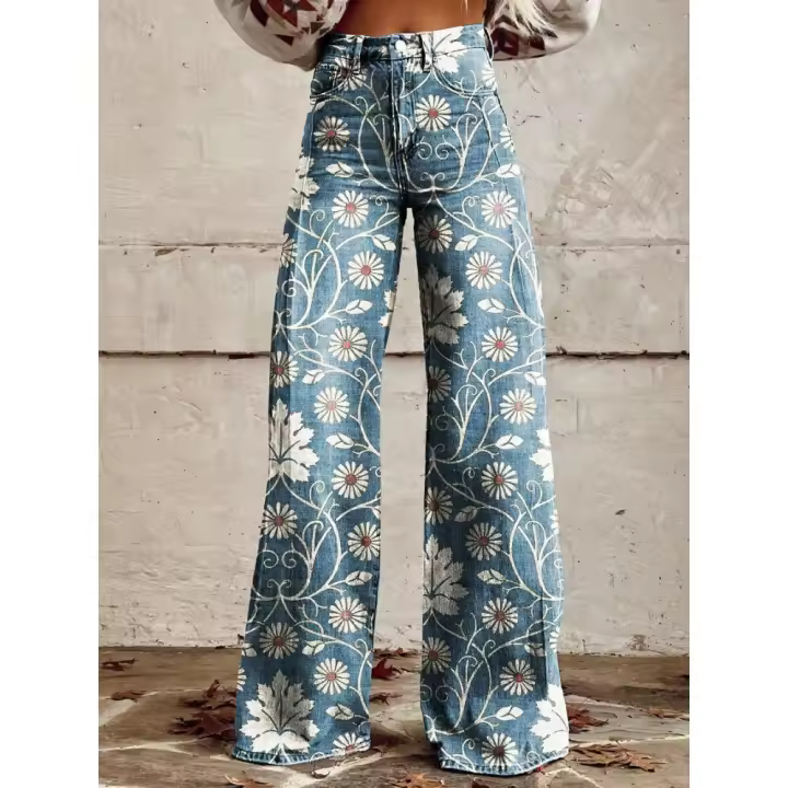 Pantalones de moda de talla grande, jeans ajustados de imitación, pantalones anchos - 1