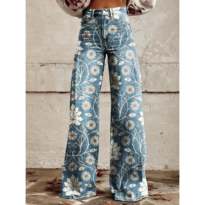 Pantalones de moda de talla grande, jeans ajustados de imitación, pantalones anchos - 1