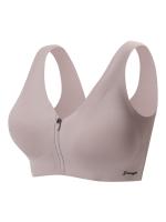 2 piezas Sujetadores Sin Costuras y Cómodos Push-Up para Mujeres - Cierre Frontal con Cremallera, Almohadillas Extraíbles, Mezcla de Nylon y Spandex, Estilo Deportivo, No Transparente - Azul Claro y Beige - details 3