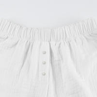 Pantalones cortos básicos cómodos e informales sueltos con botones de cintura elástica tejidos a rayas de verano para mujer - details 30