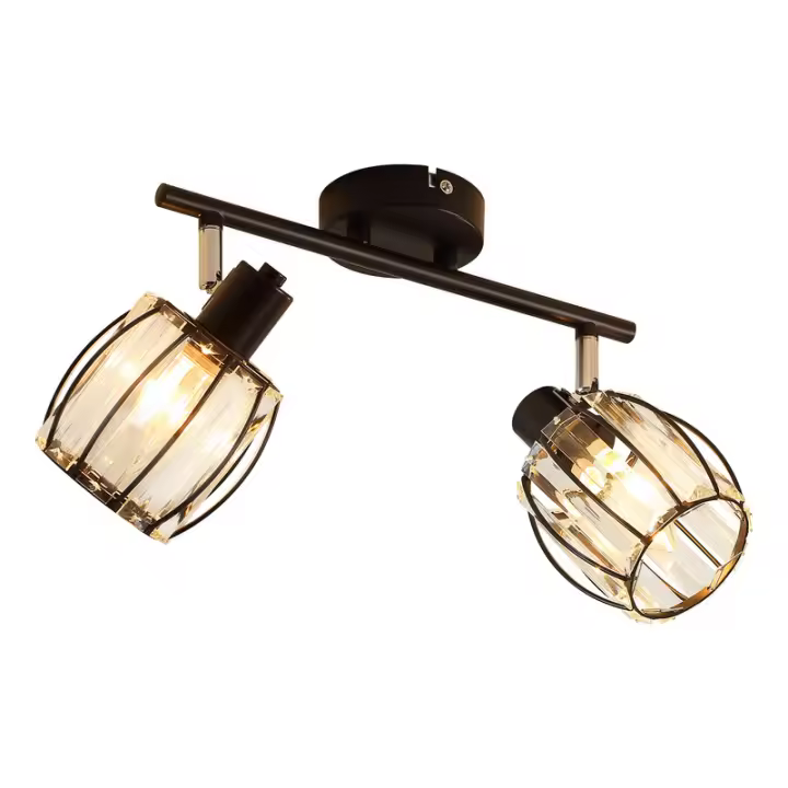 CBJKTX Foco de techo de cristal negro vintage de 2 luces E14 para pasillo industrial 350 °   Giratorio - 1