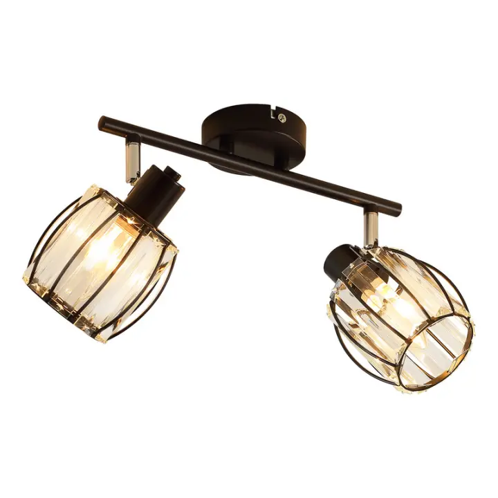 CBJKTX Foco de techo de cristal negro vintage de 2 luces E14 para pasillo industrial 350 °   Giratorio - 1