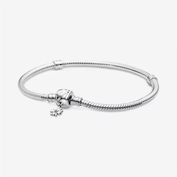 Cadena de serpiente de plata de ley S925 y cierre de margarita con cristal amarillo, circonita cúbica transparente y pulsera de esmalte blanco, pulsera noble, pulsera elegante, regalo de cumpleaños, accesorios de ropa, regalo de hermana, regalo para ella - 1