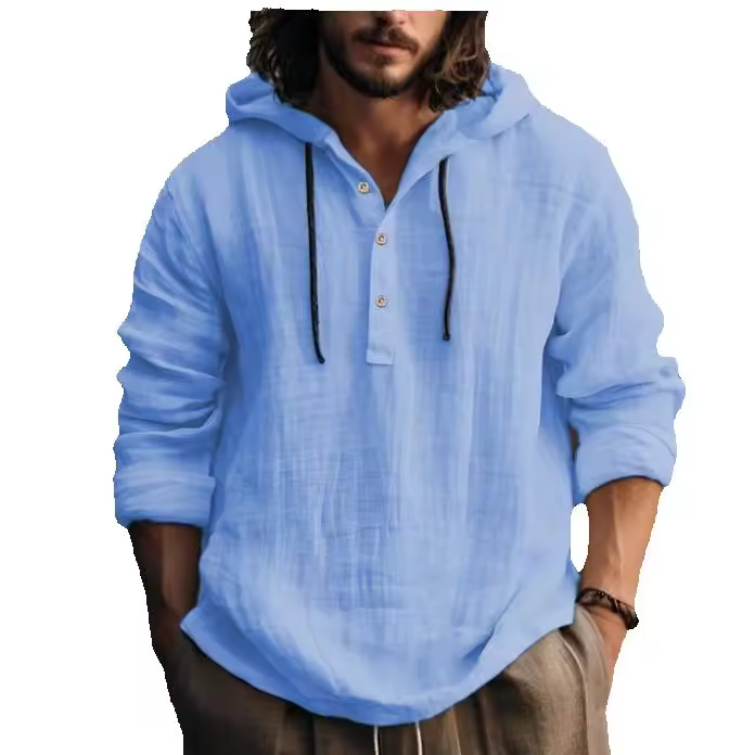Camiseta con Capucha para Hombres Cuello Henley de Manga Larga Material de Poliéster Estilo Casual - 1
