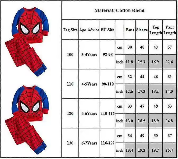 Conjunto de pijamas con estampado de superhéroe de Spiderman para niños, camisetas de manga larga con cuello redondo, pantalones, trajes, ropa de dormir, pijamas, ropa de descanso Y BSSM - 1