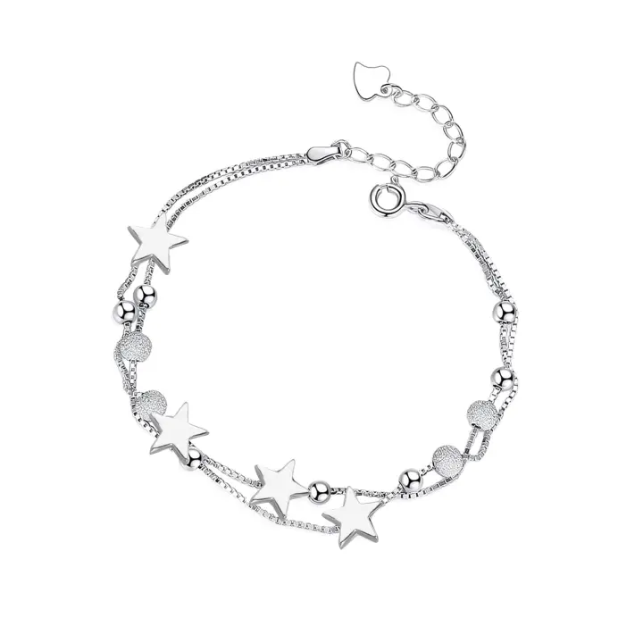 2 en 1 Pulsera Mujer, Elegante Pulsera con Pequeñas Estrellas y Perlas, de Plata de ley 925, Eslabones Amistad Ajustable Charm Pulseras Capas Regalo Aniversario - 1