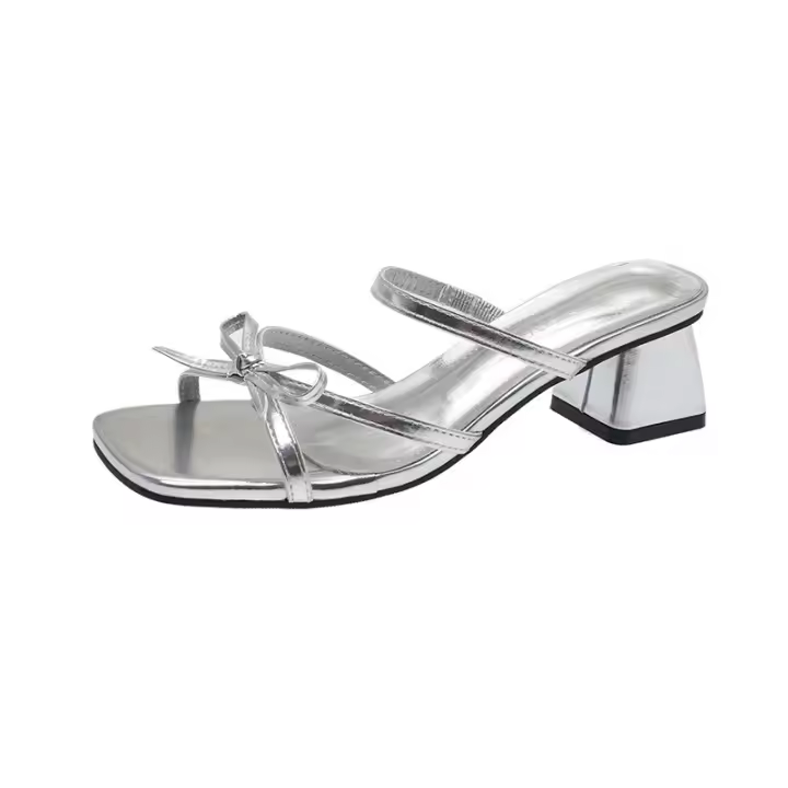 Tacones altos desgaste exterior de las mujeres 2025 verano nuevo nicho versátil moda francesa arco zapatillas de tacón grueso sandalias de las mujeres - 1