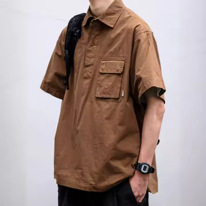 Camisa de Manga Corta y Bolsillo Estilo Japonés Moda de Verano para Hombres - 1