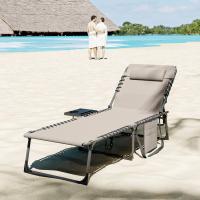 Exterior con respaldo ajustable, reposacabezas, bolsillo lateral, bandeja y estructura de acero, carga 120 kg para terraza, piscina, playa, 190x60x31 cm, color crema. - details 7