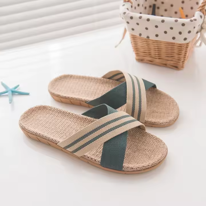 Zapatillas de lino antideslizantes para hombre, pantuflas de playa para el hogar - 1
