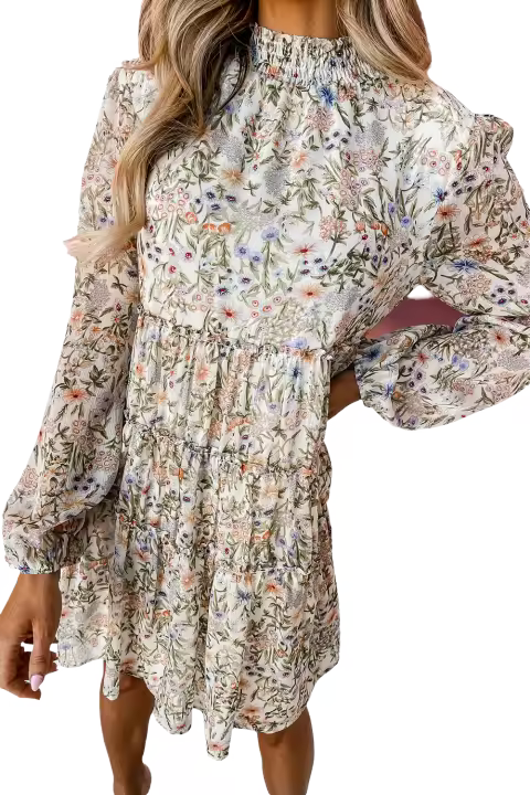 Elrachen Mini vestido de mujer con estampado floral y volantes escalonados, verde, tallas S-XL - 1
