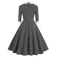2025 nuevo Vintage marrón a cuadros Rockabilly Midi vestidos cuello vuelto arco 3/4 manga larga Otoño Invierno mujer vestido elegante - details 14