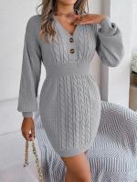 Elegante Vestido de Punto para Mujer Color Sólido, Cuello V, Moda Y2K 2025 - details 20