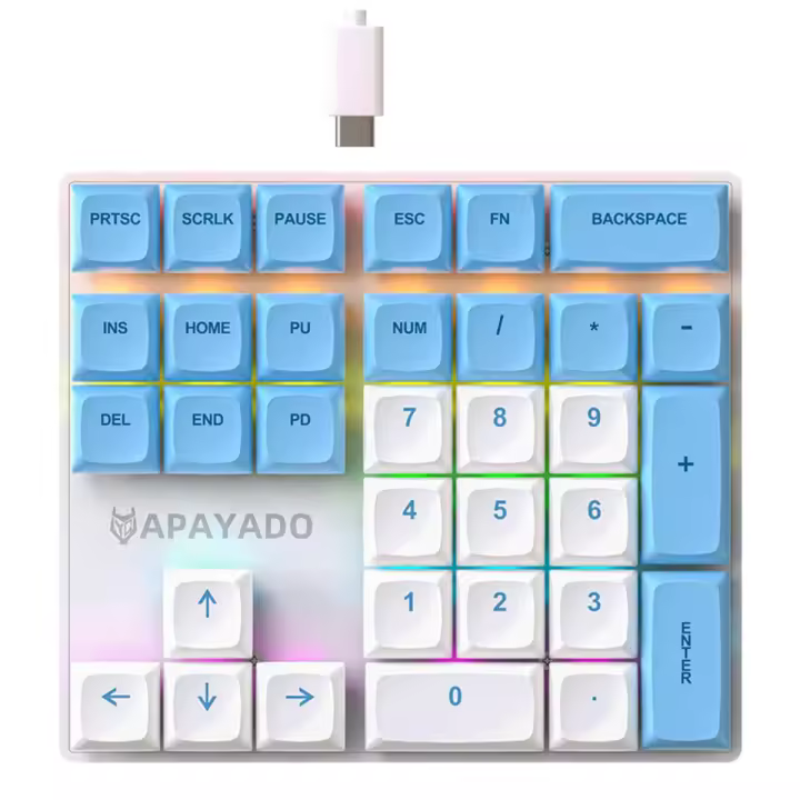 Apaido teclado numérico mecánico con cable de 33 teclas con luces multicolor, teclado numérico adecuado para computadora portátil, BlueWhite, interruptor rojo - 1