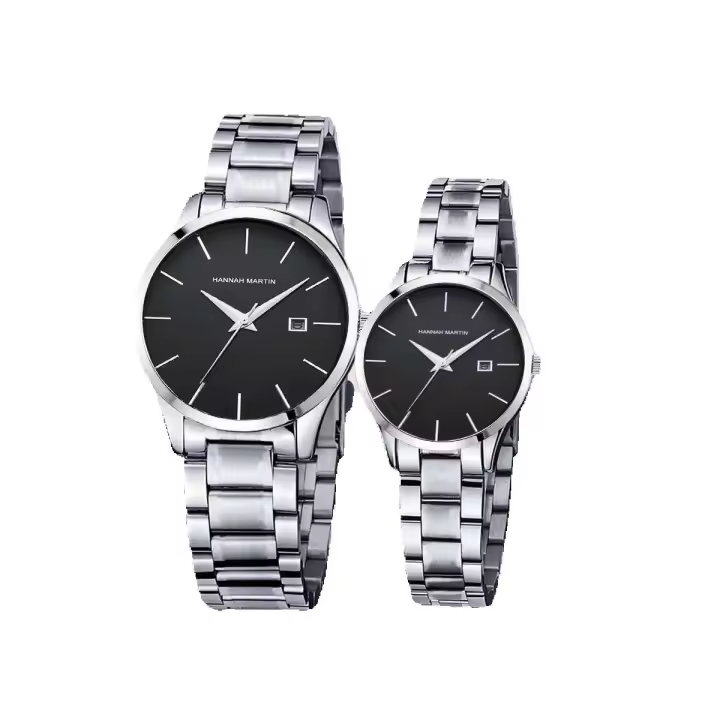 Relojes de Cuarzo de Lujo para Parejas Reloj de Negocios de Acero Inoxidable Negro - 1