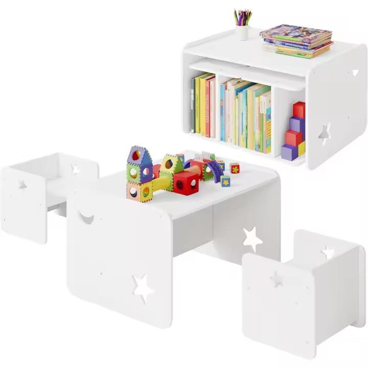 Mesa Blanca Infantil con Sillas para Guardería, Sala de Juegos, Jardín de Infancia, Blanco - 1