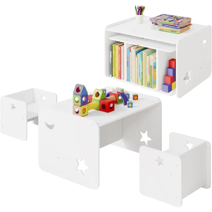 Mesa Blanca Infantil con Sillas para Guardería, Sala de Juegos, Jardín de Infancia, Blanco - 1