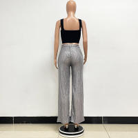 Moda femenina New -End Color sólido Pierna ancha con lentejuelas drapeadas Pantalones casuales para mujer - details 48