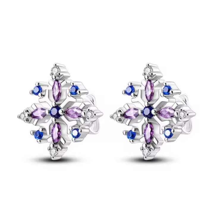 Pendientes elegantes de plata de primera ley, joyas con piedras preciosas azules y moradas, en forma de copo de nieve, son el regalo ideal para las mujeres. - 1