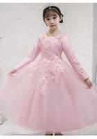 Vestido de niña para otoño/invierno, estilo princesa, largo, con flores, para boda, fiesta, piano. - details 16