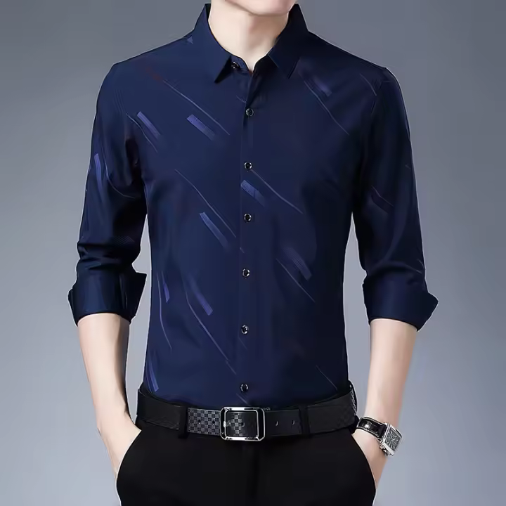 Primavera otoño moda cuello de manga larga nuevo negocio y ocio versátil impreso adelgazamiento camisa estilo de los hombres - 1