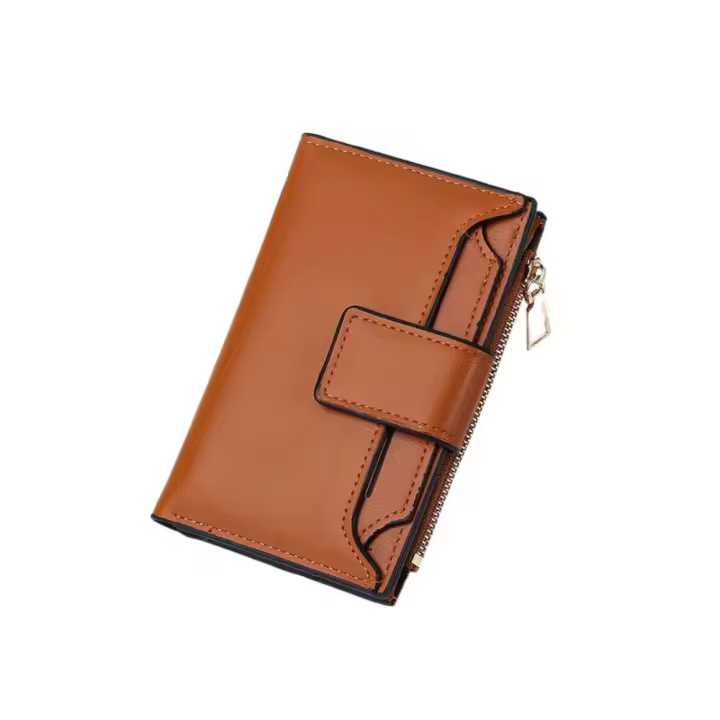 Cartera de cuero PU multifuncional portátil, cartera corta con cremallera de estilo coreano, monedero, tarjetero plegable de Color caramelo para uso diario - 1