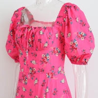 Vestido de mujer, novedad de verano 2025, vacaciones, pausa para el té, cuello cuadrado, falda de longitud media, mangas de burbuja, vestido con abertura Floral francés - details 20