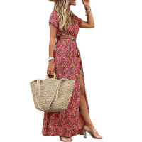 Vestido de playa con cinturón y diseño dividido para mujer, vestido de flores multicolor para vacaciones, fiesta nocturna - details 3