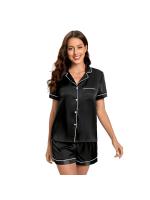 Pijamas de seda sintética elástica de alta calidad 2025, pantalones cortos de manga corta, conjunto de ropa de estar exterior de verano - details 1