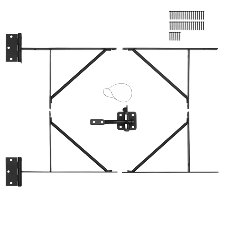 SucceBuy Kit de soporte de esquina para puerta, herrajes para marco de puerta antiflacidez, cerradura de pestillo y cuerda para cobertizo, corral, entrada de vehículos, puertas estables, hierro, negro - 1
