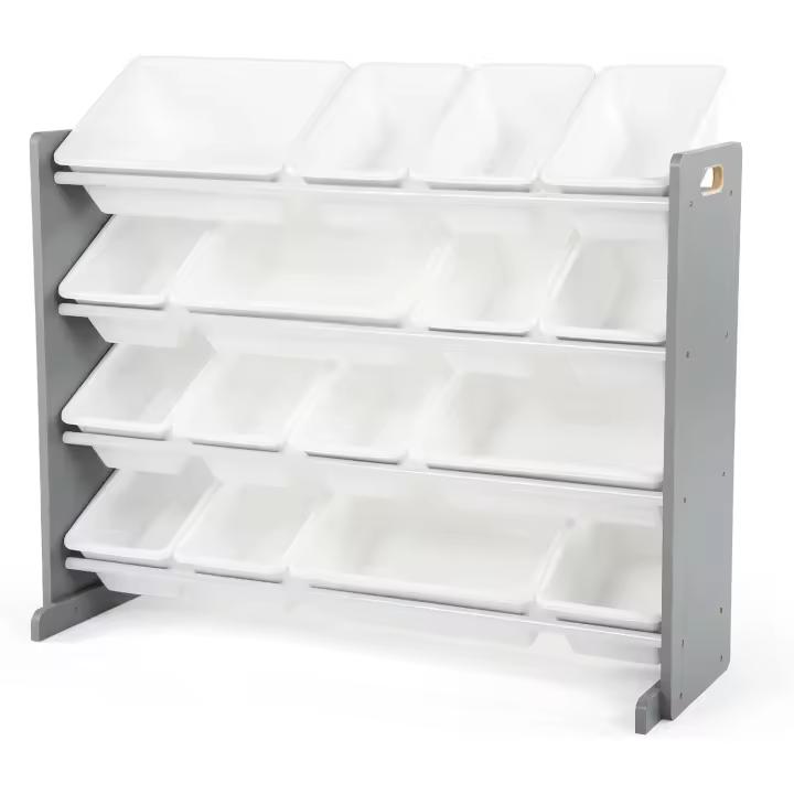 estantería para niños, estantería organizadora para juguetes con 16 cajas de almacenamiento, natural/blanco - 1